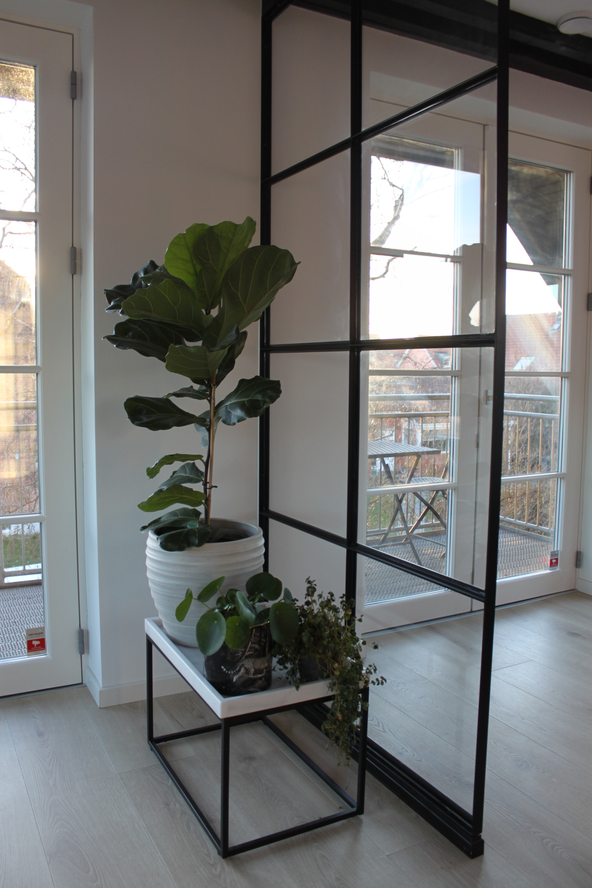Juliana Chow Copenhagen apartment fiddle leaf fig industrial black framed windows